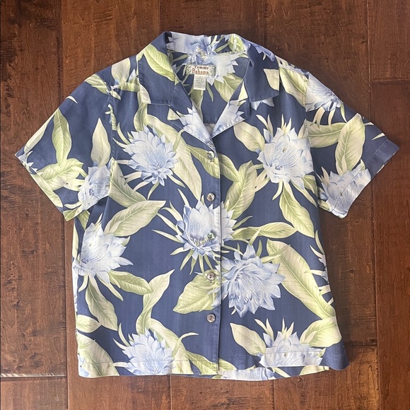 Tommy Bahama Blue and Green Silk Floral Shirt - Picture 1 of 3
